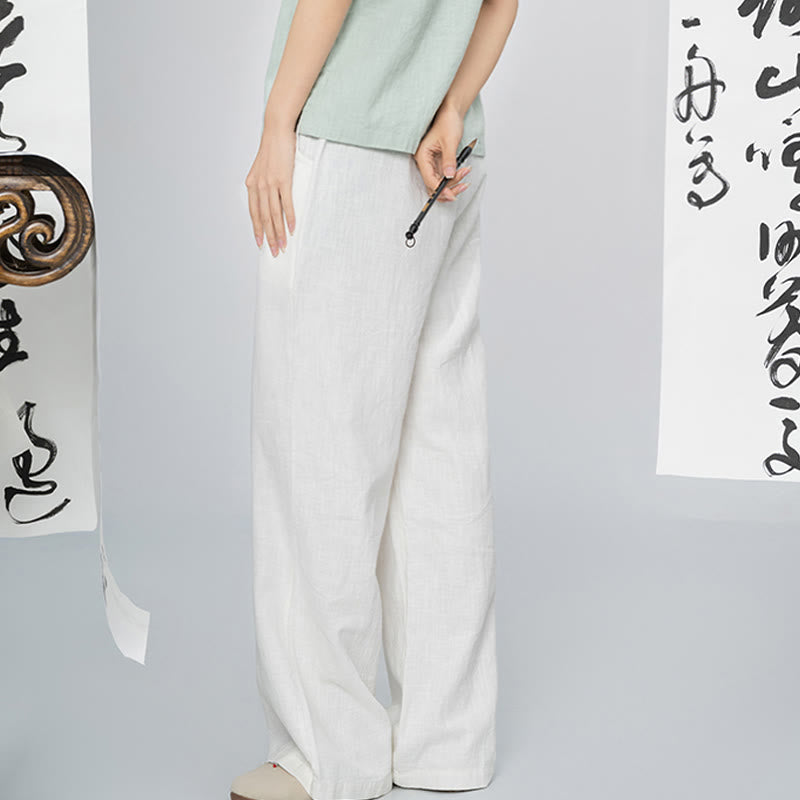 Pantalones anchos de pierna recta, holgados, informales, de algodón ramio, para mujer, con bolsillos, de Buddha Stones