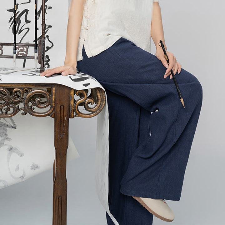 Pantalones anchos de pierna recta, holgados, informales, de algodón ramio, para mujer, con bolsillos, de Buddha Stones