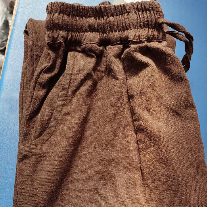Pantalones anchos de pierna recta, holgados, informales, de algodón ramio, para mujer, con bolsillos, de Buddha Stones