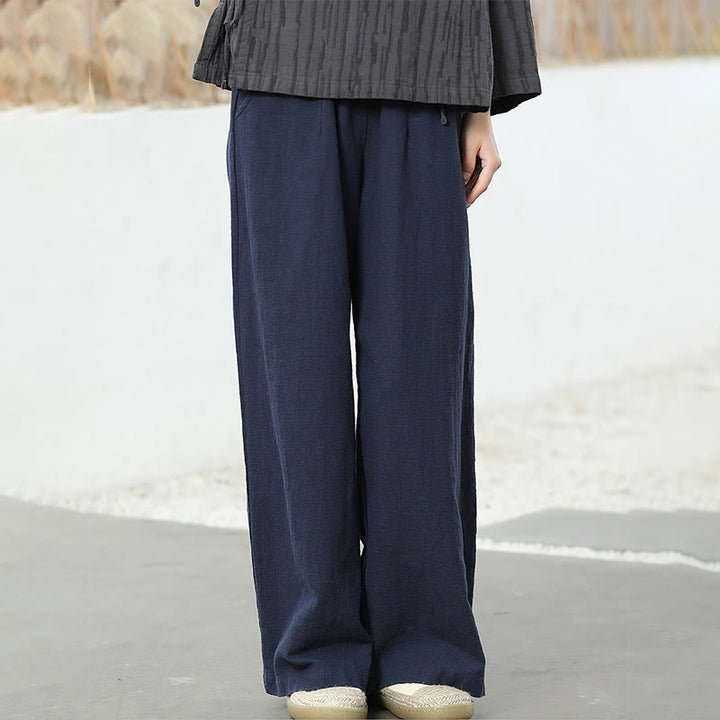 Pantalones anchos de pierna recta, holgados, informales, de algodón ramio, para mujer, con bolsillos, de Buddha Stones