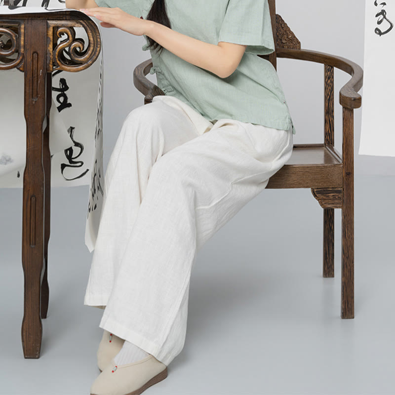 Pantalones anchos de pierna recta, holgados, informales, de algodón ramio, para mujer, con bolsillos, de Buddha Stones