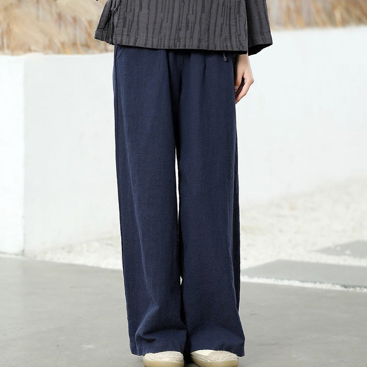 Pantalones anchos de pierna recta, holgados, informales, de algodón ramio, para mujer, con bolsillos, de Buddha Stones