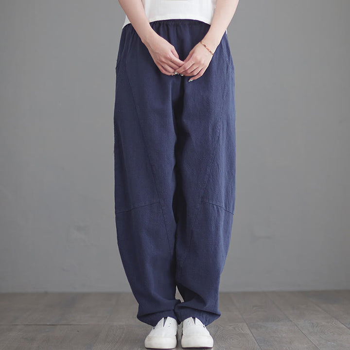 Pantalones casuales holgados de algodón con bolsillos para mujer de Buddha Stones