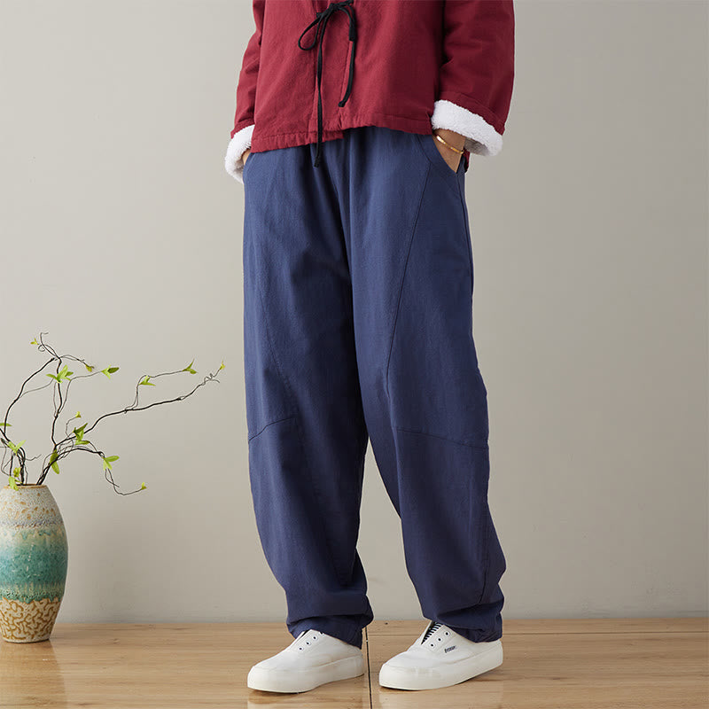 Pantalones casuales holgados de algodón con bolsillos para mujer de Buddha Stones