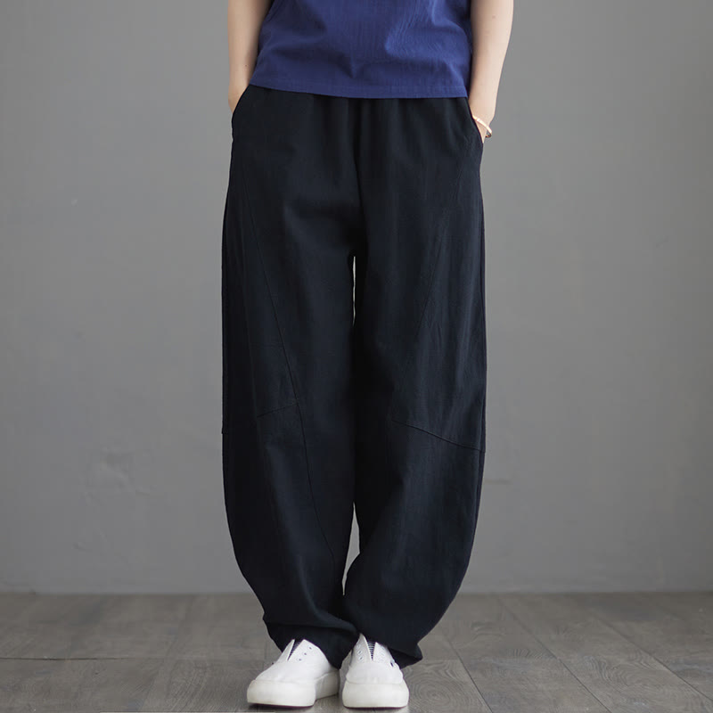 Pantalones casuales holgados de algodón con bolsillos para mujer de Buddha Stones