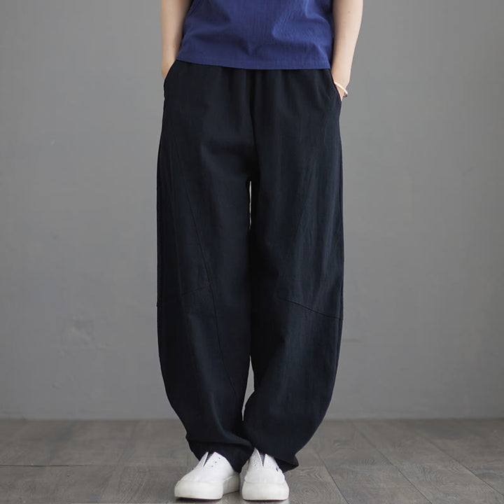 Pantalones casuales holgados de algodón con bolsillos para mujer de Buddha Stones