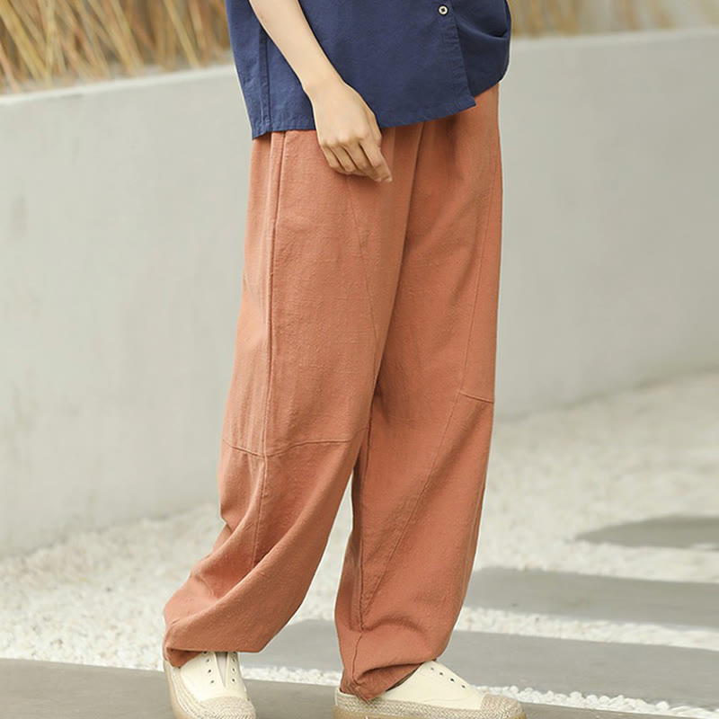 Pantalones casuales holgados de algodón con bolsillos para mujer de Buddha Stones