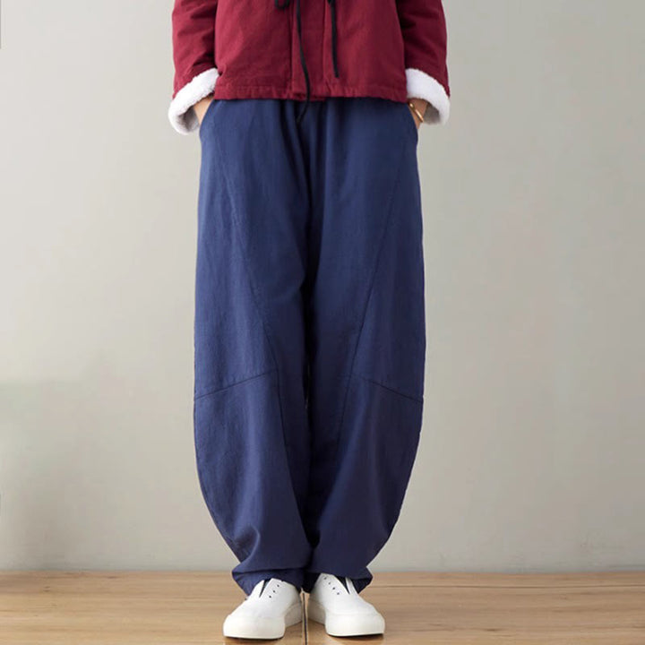 Pantalones casuales holgados de algodón con bolsillos para mujer de Buddha Stones