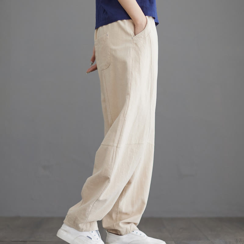 Pantalones casuales holgados de algodón con bolsillos para mujer de Buddha Stones