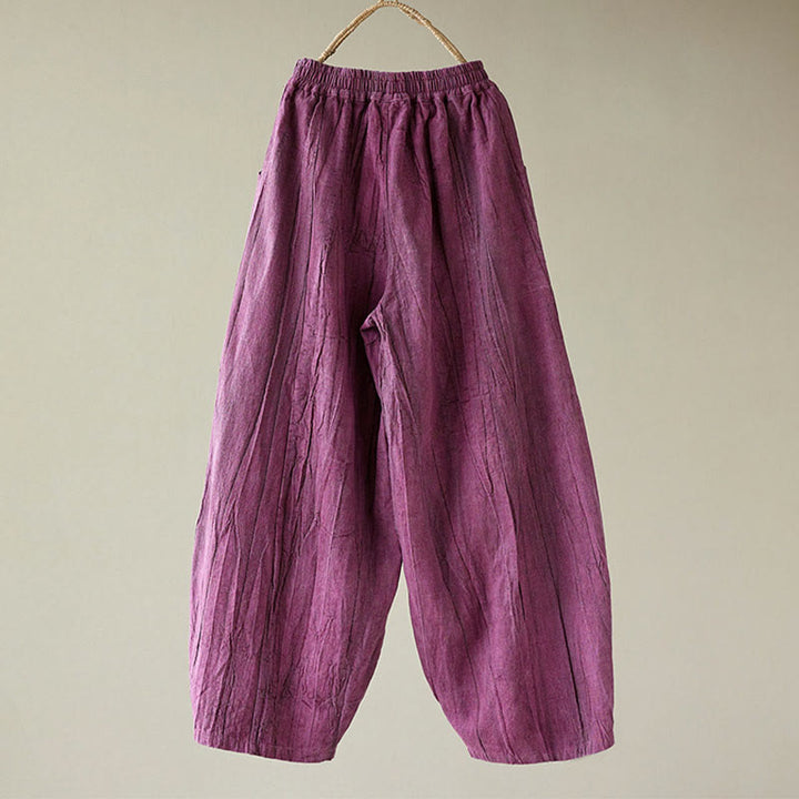 Pantalones de mujer de ramio desgastados, lisos, holgados y casuales con diseño tie-dye y bolsillos de Buddha Stones