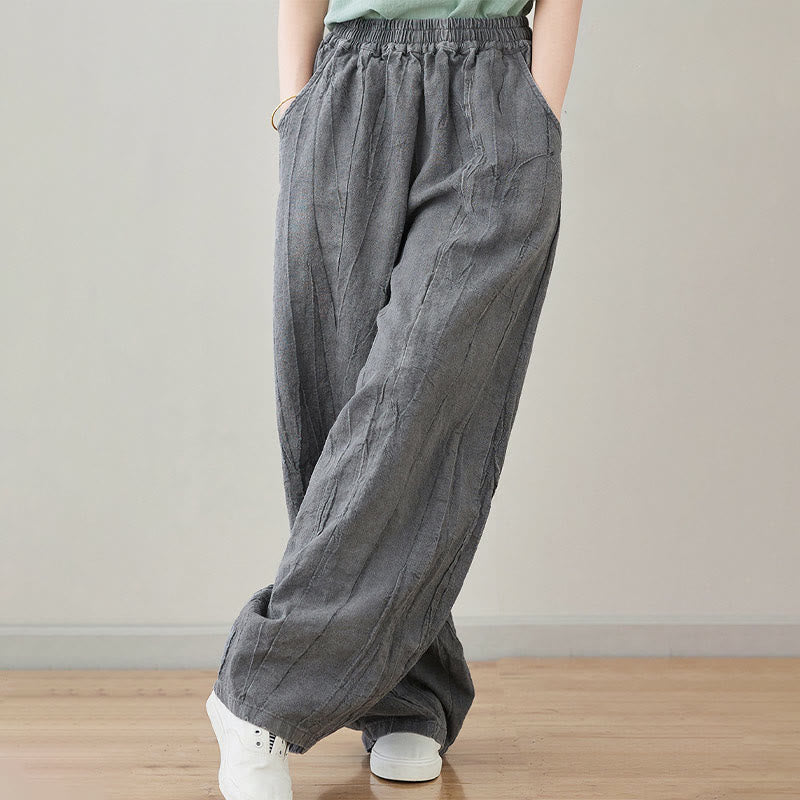 Pantalones de mujer de ramio desgastados, lisos, holgados y casuales con diseño tie-dye y bolsillos de Buddha Stones