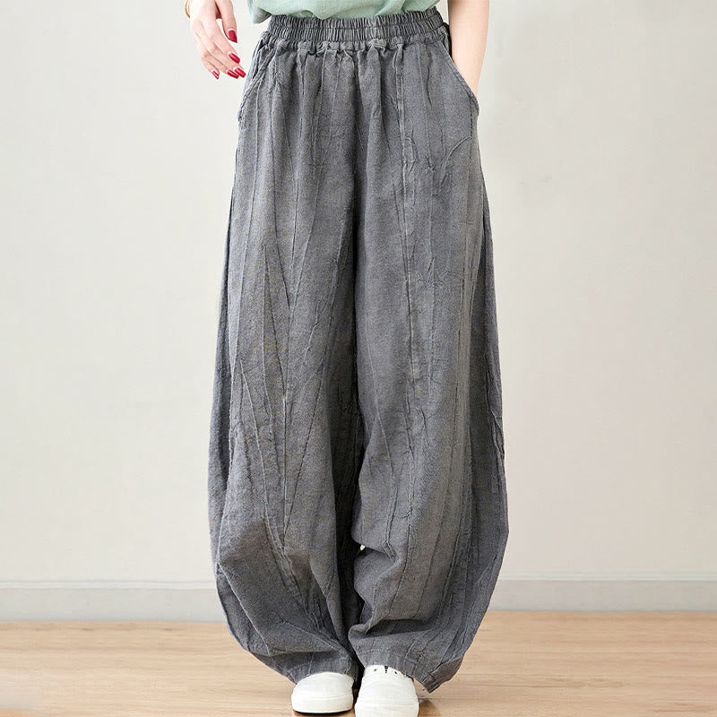 Pantalones de mujer de ramio desgastados, lisos, holgados y casuales con diseño tie-dye y bolsillos de Buddha Stones