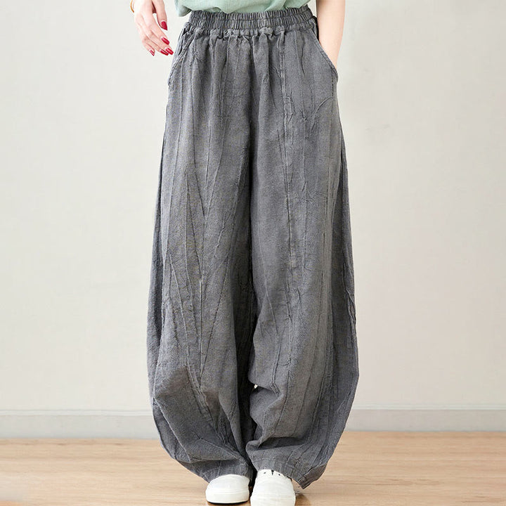 Pantalones de mujer de ramio desgastados, lisos, holgados y casuales con diseño tie-dye y bolsillos de Buddha Stones
