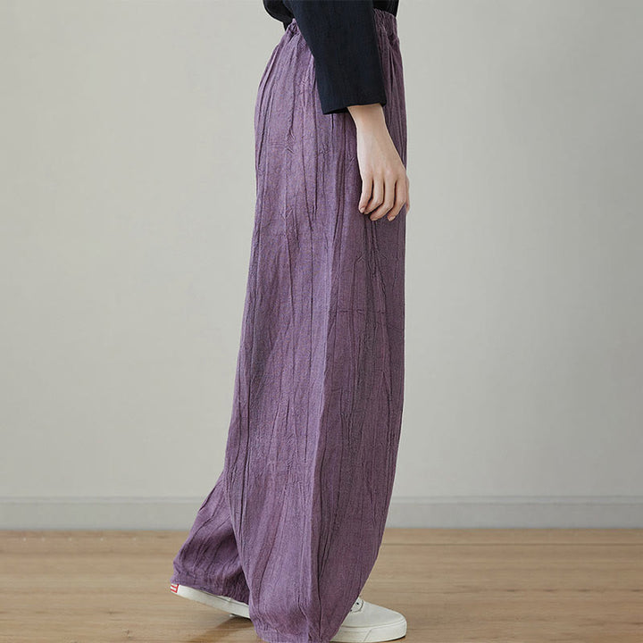 Pantalones de mujer de ramio desgastados, lisos, holgados y casuales con diseño tie-dye y bolsillos de Buddha Stones