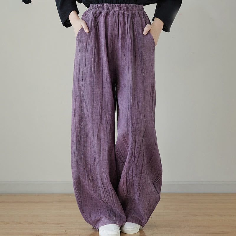 Pantalones de mujer de ramio desgastados, lisos, holgados y casuales con diseño tie-dye y bolsillos de Buddha Stones - Violeta oscuro - US8-10, UK/AU12-14, EU40-42 (XL) - image 16