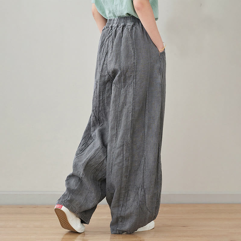 Pantalones de mujer de ramio desgastados, lisos, holgados y casuales con diseño tie-dye y bolsillos de Buddha Stones