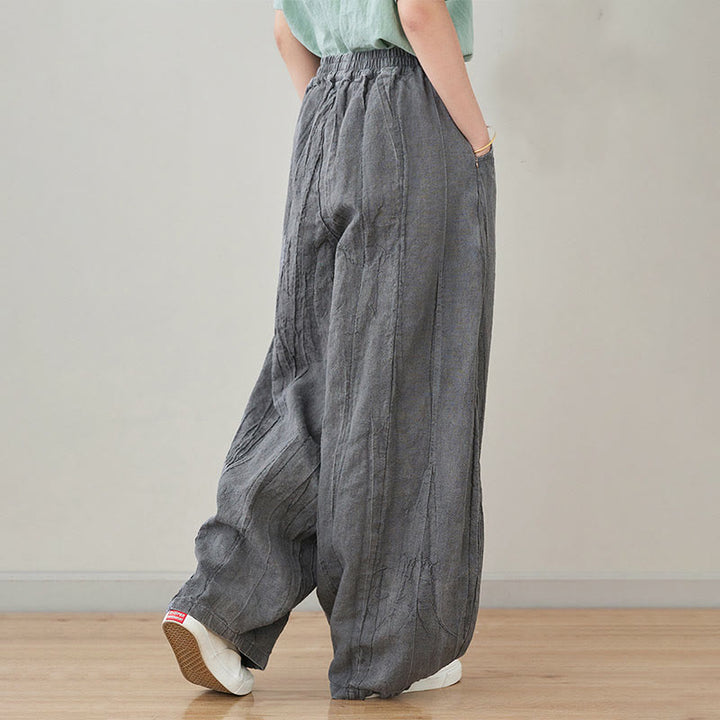 Pantalones de mujer de ramio desgastados, lisos, holgados y casuales con diseño tie-dye y bolsillos de Buddha Stones