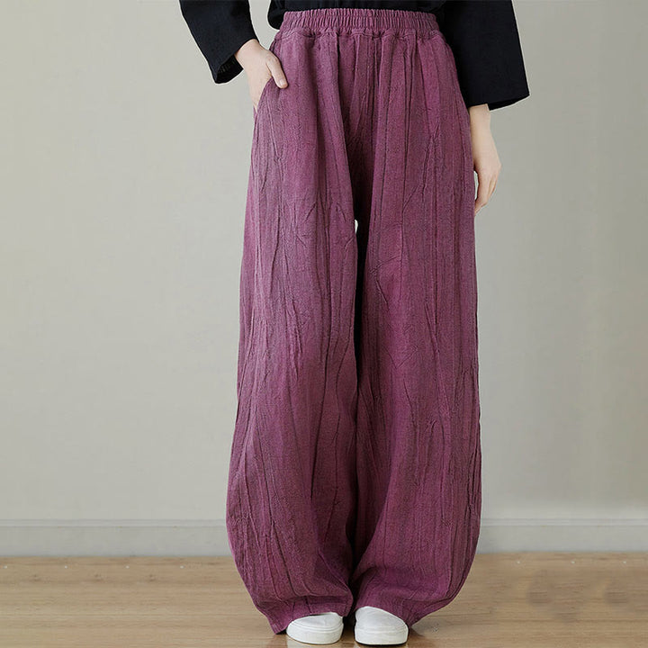 Pantalones de mujer de ramio desgastados, lisos, holgados y casuales con diseño tie-dye y bolsillos de Buddha Stones - Rojo violeta medio - US8-10, UK/AU12-14, EU40-42 (XL) - image 0