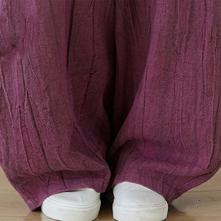 Pantalones de mujer de ramio desgastados, lisos, holgados y casuales con diseño tie-dye y bolsillos de Buddha Stones