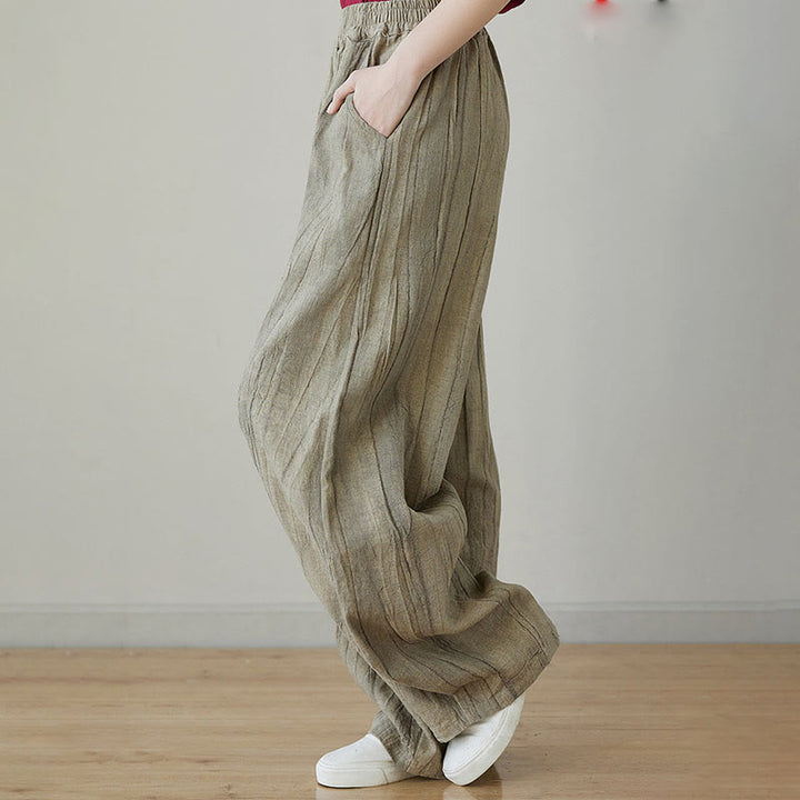 Pantalones de mujer de ramio desgastados, lisos, holgados y casuales con diseño tie-dye y bolsillos de Buddha Stones