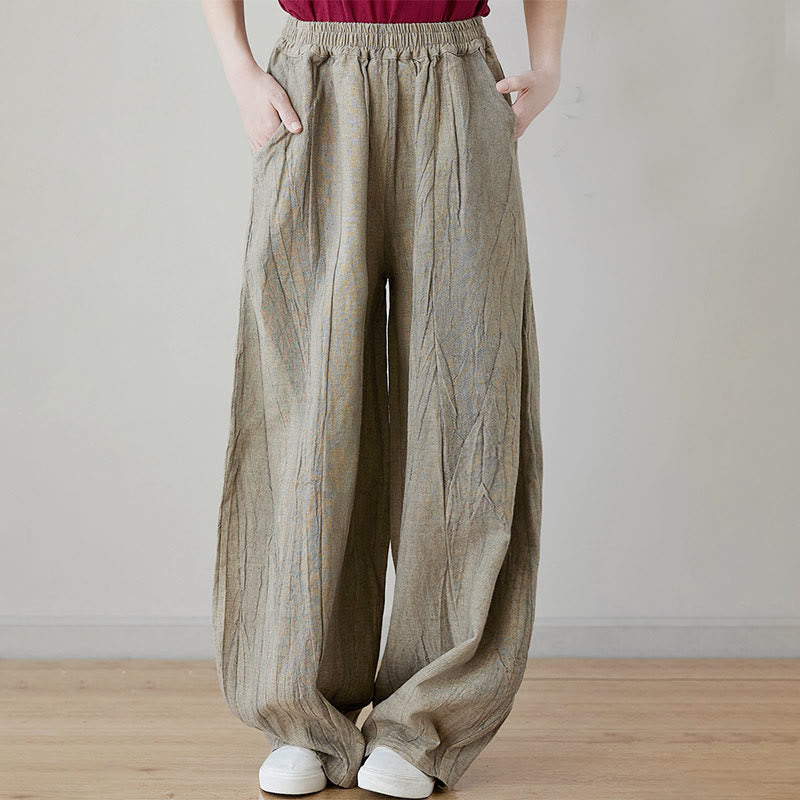 Pantalones de mujer de ramio desgastados, lisos, holgados y casuales con diseño tie-dye y bolsillos de Buddha Stones