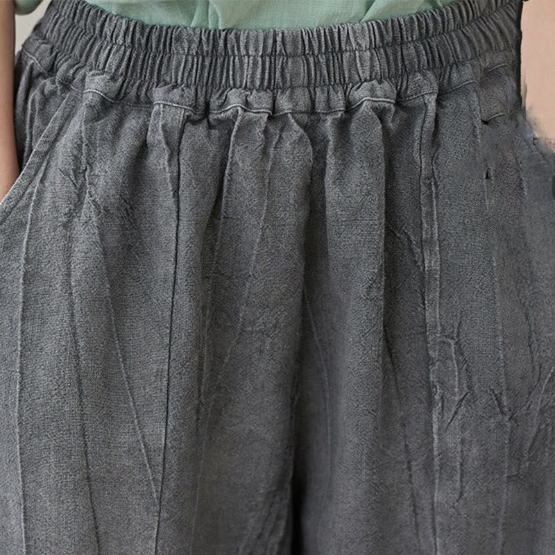 Pantalones de mujer de ramio desgastados, lisos, holgados y casuales con diseño tie-dye y bolsillos de Buddha Stones