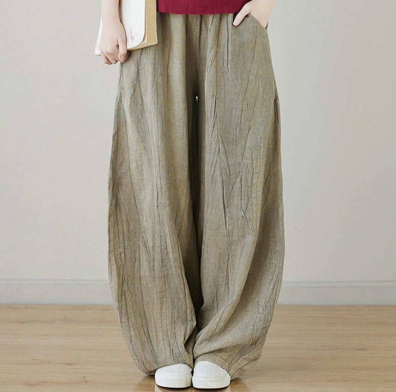 Pantalones de mujer de ramio desgastados, lisos, holgados y casuales con diseño tie-dye y bolsillos de Buddha Stones