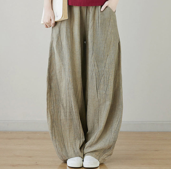 Pantalones de mujer de ramio desgastados, lisos, holgados y casuales con diseño tie-dye y bolsillos de Buddha Stones