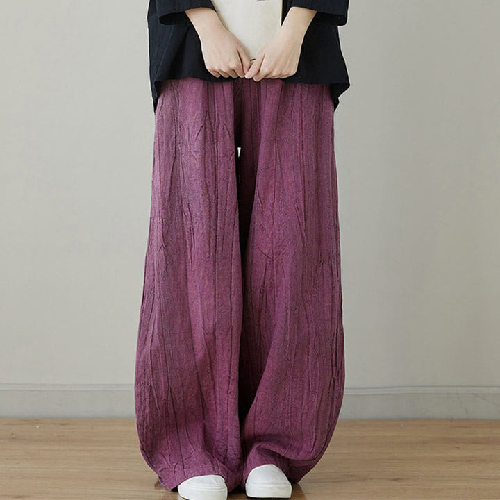 Pantalones de mujer de ramio desgastados, lisos, holgados y casuales con diseño tie-dye y bolsillos de Buddha Stones
