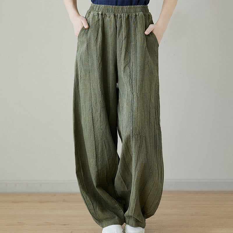 Pantalones de mujer de ramio desgastados, lisos, holgados y casuales con diseño tie-dye y bolsillos de Buddha Stones