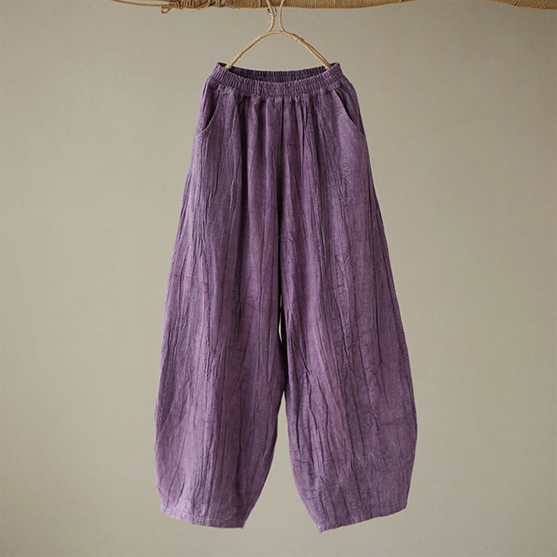 Pantalones de mujer de ramio desgastados, lisos, holgados y casuales con diseño tie-dye y bolsillos de Buddha Stones