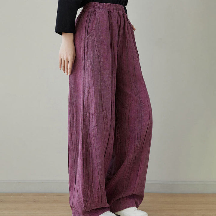 Pantalones de mujer de ramio desgastados, lisos, holgados y casuales con diseño tie-dye y bolsillos de Buddha Stones