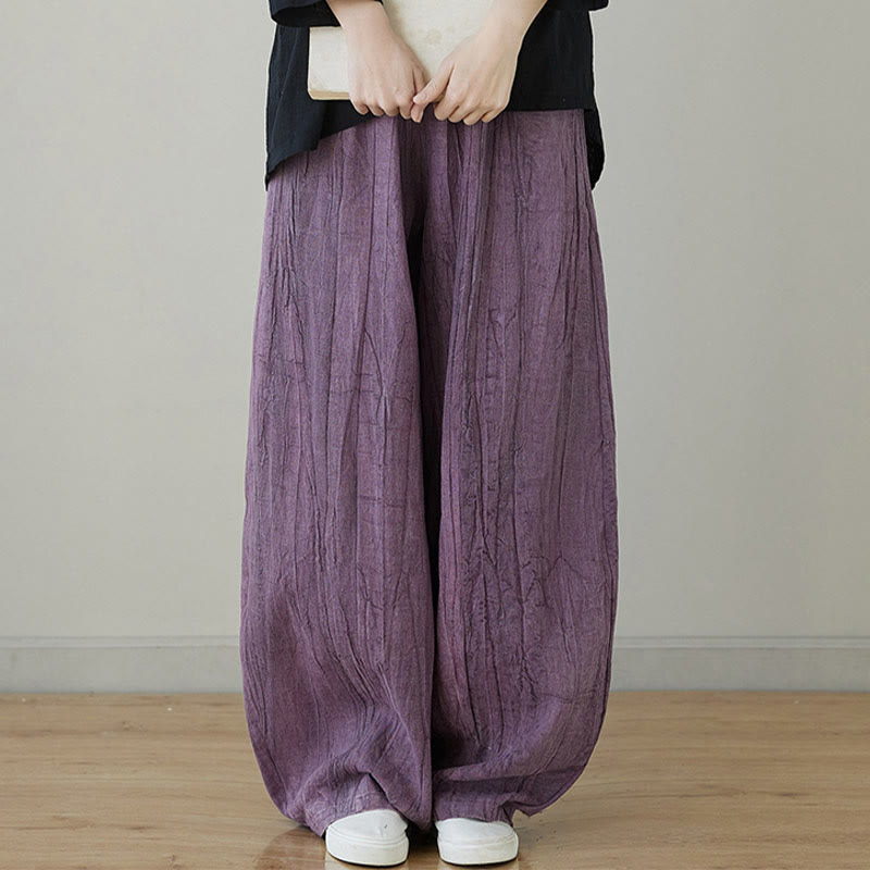 Pantalones de mujer de ramio desgastados, lisos, holgados y casuales con diseño tie-dye y bolsillos de Buddha Stones