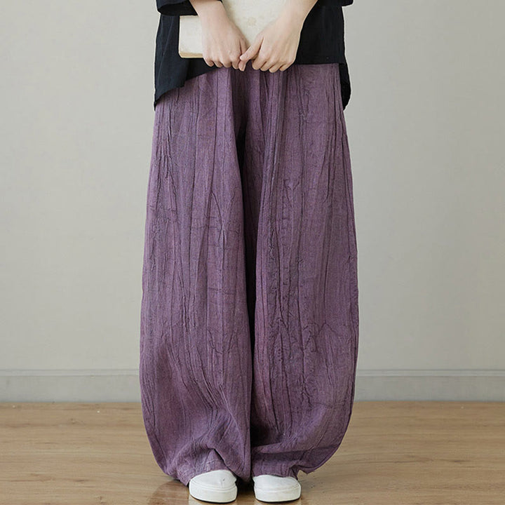 Pantalones de mujer de ramio desgastados, lisos, holgados y casuales con diseño tie-dye y bolsillos de Buddha Stones