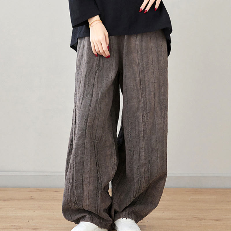 Pantalones de mujer de ramio desgastados, lisos, holgados y casuales con diseño tie-dye y bolsillos de Buddha Stones