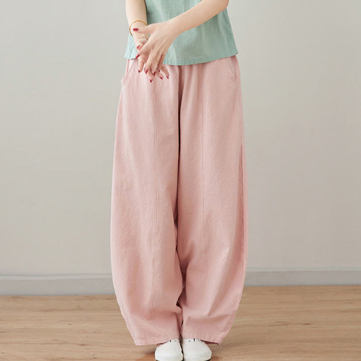 Pantalones de lino y algodón para mujer, informales, lisos y holgados, con bolsillos y estampado de Buddha Stones - image 4