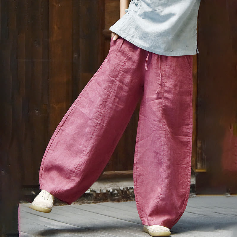 Pantalones de lino y algodón para mujer, informales, lisos y holgados, con bolsillos y estampado de Buddha Stones - Rojo violeta pálido - US6, UK/AU10, EU38 (L) - image 23
