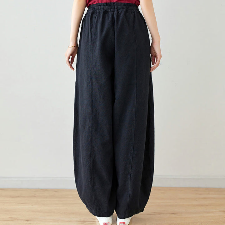 Pantalones de lino y algodón para mujer, informales, lisos y holgados, con bolsillos y estampado de Buddha Stones - image 2