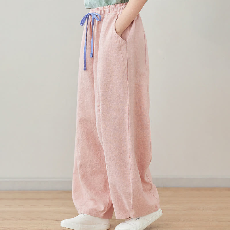 Pantalones de lino y algodón para mujer, informales, lisos y holgados, con bolsillos y estampado de Buddha Stones - image 5