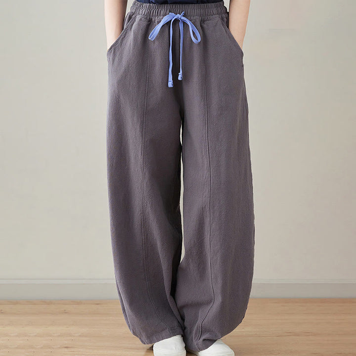 Pantalones de lino y algodón para mujer, informales, lisos y holgados, con bolsillos y estampado de Buddha Stones - Gris pizarra - US6, UK/AU10, EU38 (L) - image 10