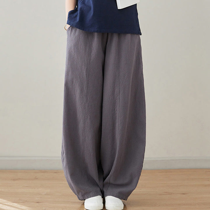 Pantalones de lino y algodón para mujer, informales, lisos y holgados, con bolsillos y estampado de Buddha Stones - image 12