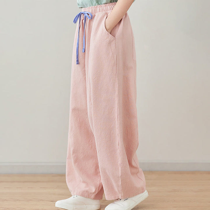 Pantalones de lino y algodón para mujer, informales, lisos y holgados, con bolsillos y estampado de Buddha Stones - image 5