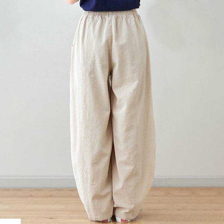 Pantalones de lino y algodón para mujer, informales, lisos y holgados, con bolsillos y estampado de Buddha Stones - image 15