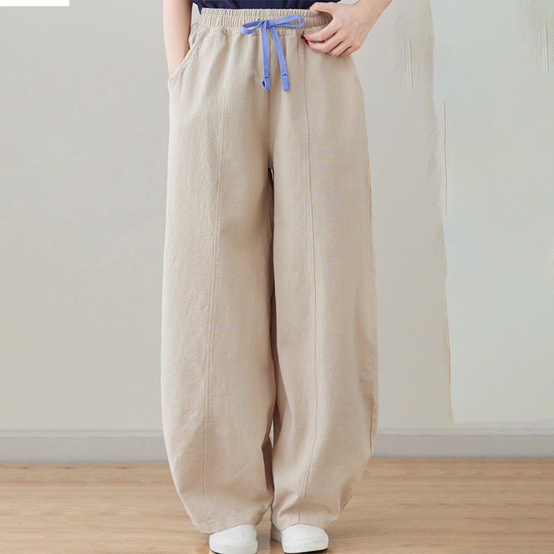 Pantalones de lino y algodón para mujer, informales, lisos y holgados, con bolsillos y estampado de Buddha Stones - Barba de maíz - US6, UK/AU10, EU38 (L) - image 14
