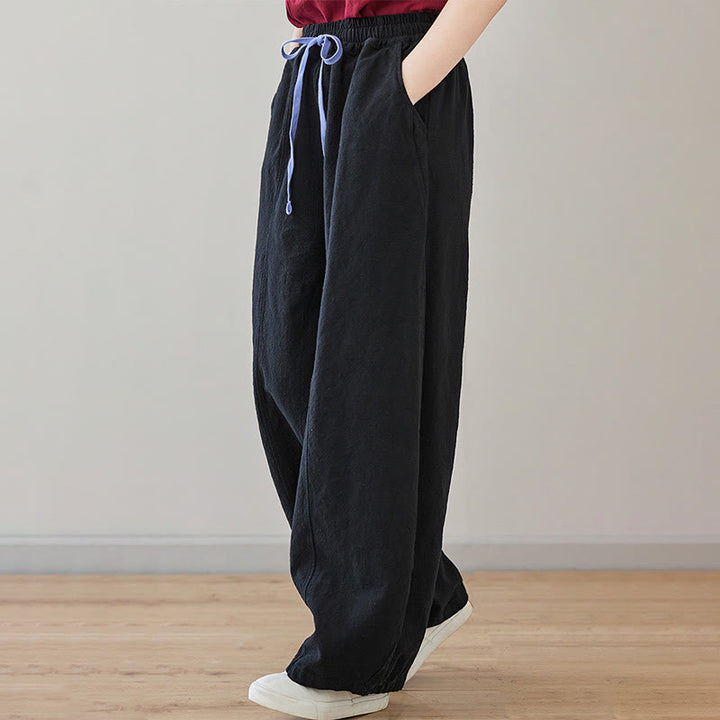 Pantalones de lino y algodón para mujer, informales, lisos y holgados, con bolsillos y estampado de Buddha Stones - image 1