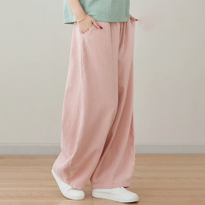 Pantalones de lino y algodón para mujer, informales, lisos y holgados, con bolsillos y estampado de Buddha Stones - image 6