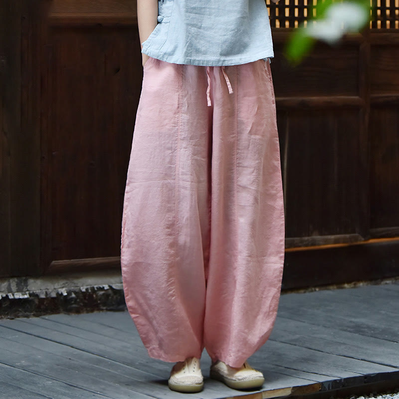 Pantalones de lino y algodón para mujer, informales, lisos y holgados, con bolsillos y estampado de Buddha Stones - Rosa claro - US6, UK/AU10, EU38 (L) - image 24