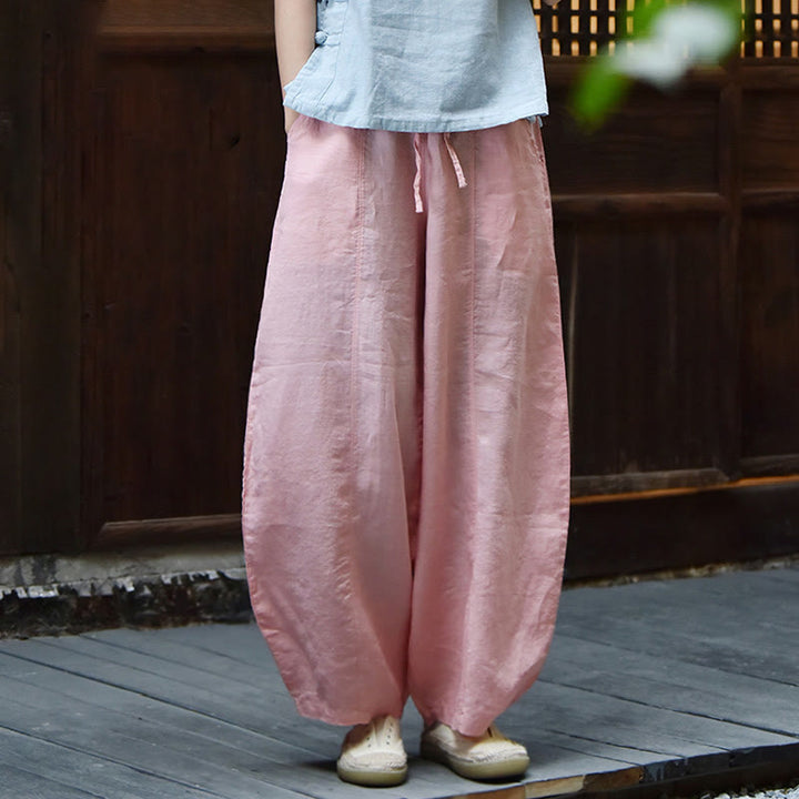 Pantalones de lino y algodón para mujer, informales, lisos y holgados, con bolsillos y estampado de Buddha Stones - Rosa claro - US6, UK/AU10, EU38 (L) - image 24