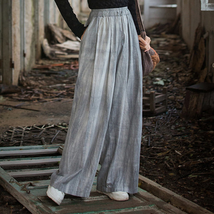 Pantalones Buddha Stones de algodón ramio para mujer, informales, lisos, sueltos, hechos a mano, con efecto tie-dye y bolsillos