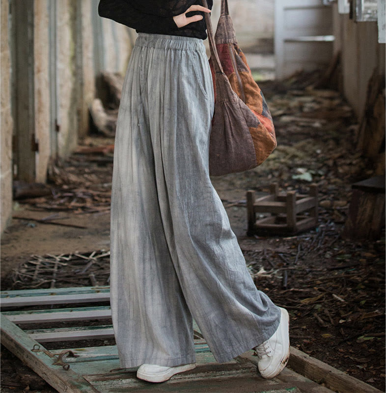 Pantalones Buddha Stones de algodón ramio para mujer, informales, lisos, sueltos, hechos a mano, con efecto tie-dye y bolsillos
